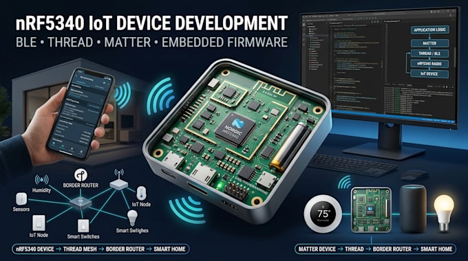 develop nrf5340 iot device with ble, thread and matter embedded firmware