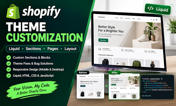 customize shopify theme, liquid sections, pages and store layout