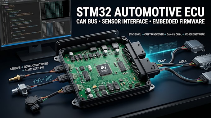 design stm32 automotive ecu, can bus, sensor interface pcb and embedded firmware