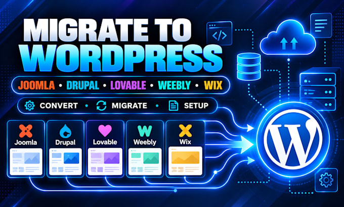 convert or migrate backend from joomla drupal lovable weebly or wix to wordpress