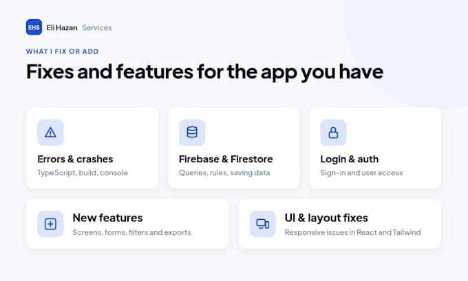fix bugs or add features to your react, typescript, or firebase app