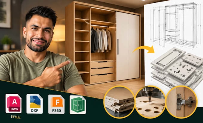 cnc wardrobe cutting dxf files, wardrobe cad design for manufacturing