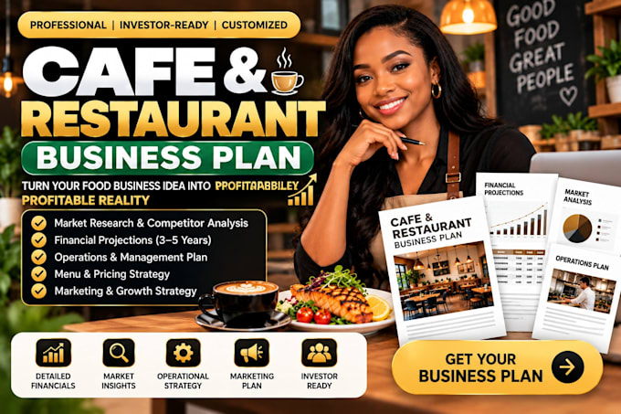 write a professional cafe, restaurant business plan with financial projections