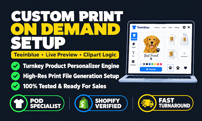 setup teeinblue product personalizer customily shopify print on demand teemill