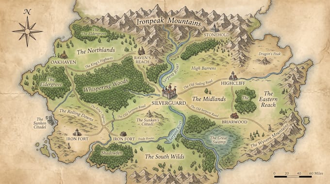 design medieval fantasy maps, kingdom maps, world maps and rpg maps