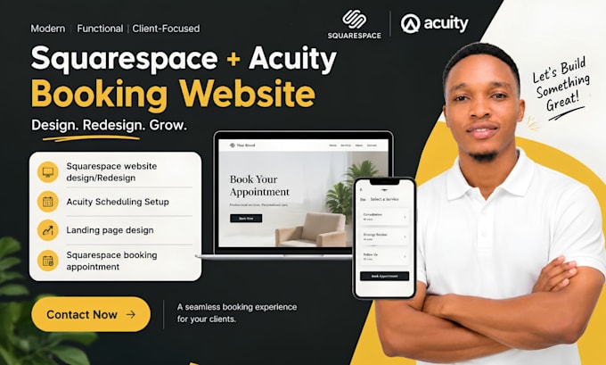 redesign sqaurespace booking page website, setup acuity appointment scheduling