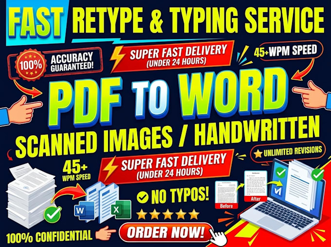 type pdf, scanned images, and handwritten notes to word
