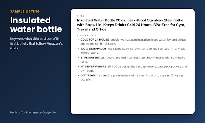 write an SEO amazon listing with title, bullet points and description