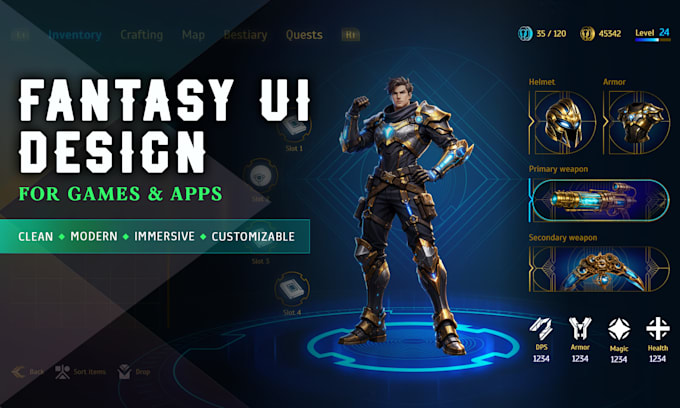 design custom game UI, icons and interface elements