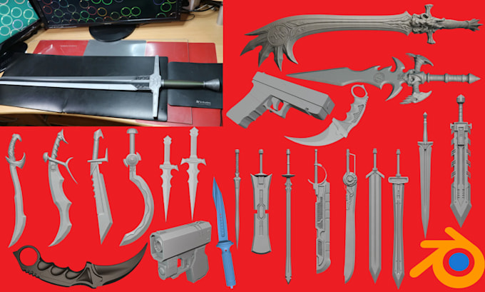 design custom 3d sword, weapon, and armor prop models for cosplay printing