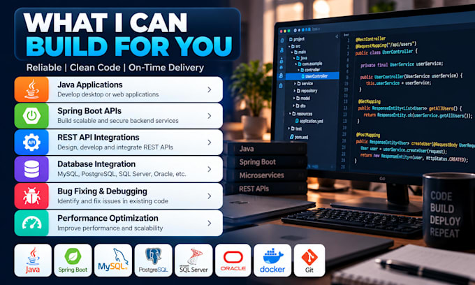 develop java spring boot applications and rest apis