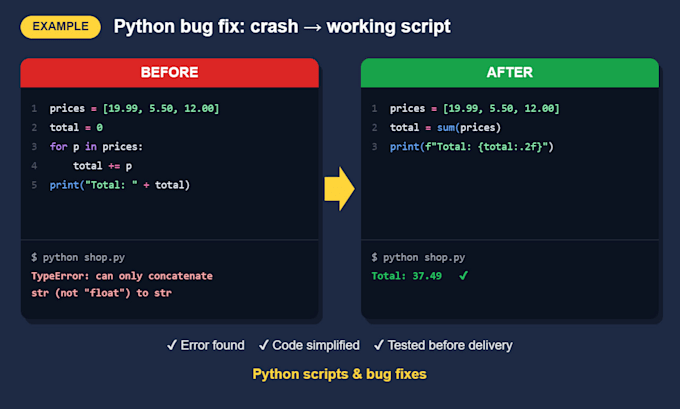write python scripts, automate tasks and fix python bugs
