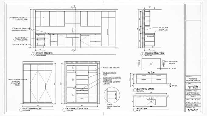 do millwork, cabinetry, wardrobe, kitchen cabinet shop drawings vanity