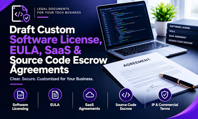 draft custom software license, eula, saas with source code escrow