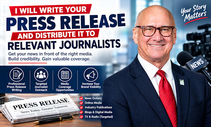 write your PR and distribute it to journalists for media coverage, publications