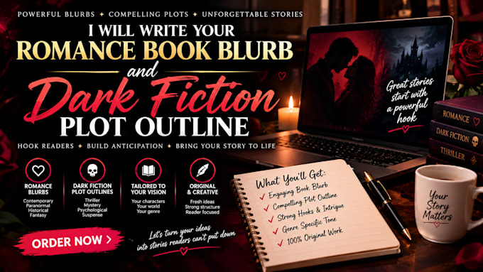 write your romance book blurb and dark fiction plot outline