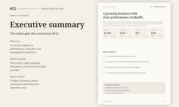 diagnose your business performance and deliver executive insights