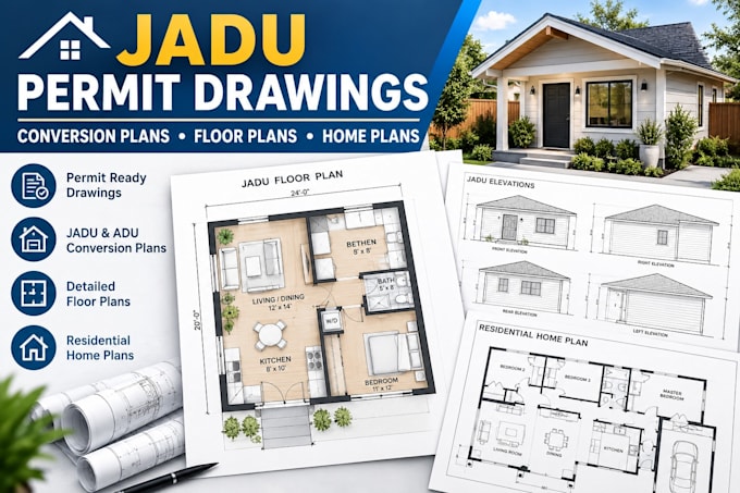 do adu, jadu permit drawing, floor plan, conversion and residential home plan