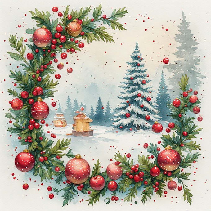 draw christmas card, invitation with watercolor