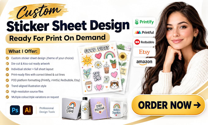 design custom sticker sheet for print on demand