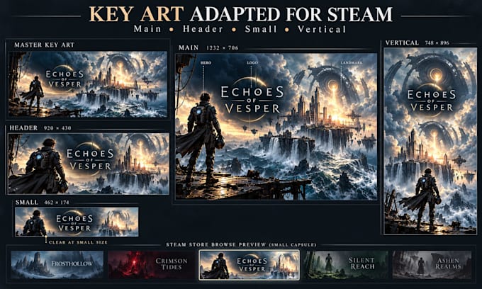 create game key art and steam capsule artwork for your game launch