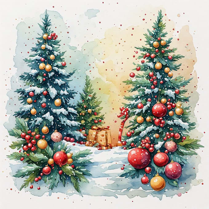 draw christmas card, invitation with watercolor