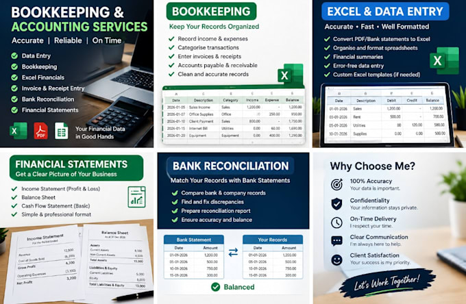do bookkeeping, accounting and excel financial data entry