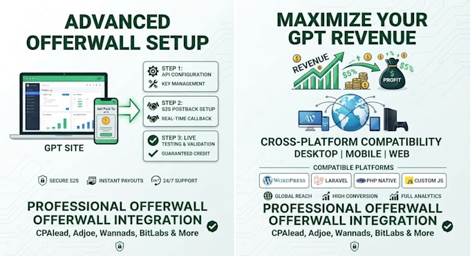 integrate offerwall on your get paid to site with postback
