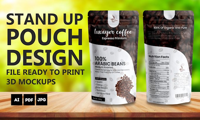 design stand up pouch packaging with print ready dieline