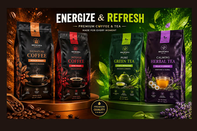 design premium coffee and tea packaging, coffee bag and tea pouch