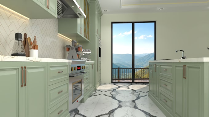 do kitchen interior design and 3d interior rendering