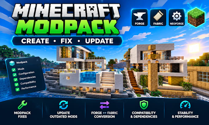fix minecraft modpack, update outdated mods and convert forge to fabric