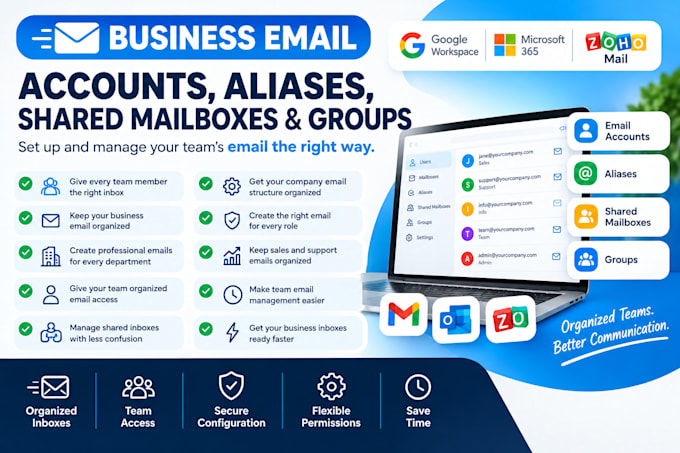 configure business email accounts aliases shared mailboxes groups