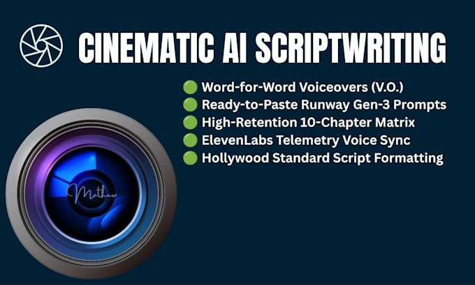 write hyper realistic cinematic scripts with runway, elevenlabs prompts