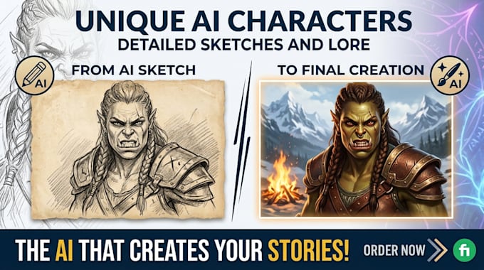 create unique character, sketches, and detailed lore