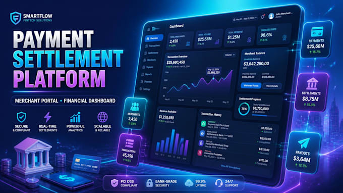 develop payment settlement platform, merchant portal and transaction dashboard