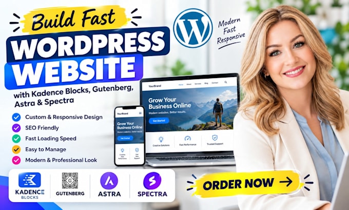 build fast wordpress website with kadence blocks, gutenberg, astra and spectra