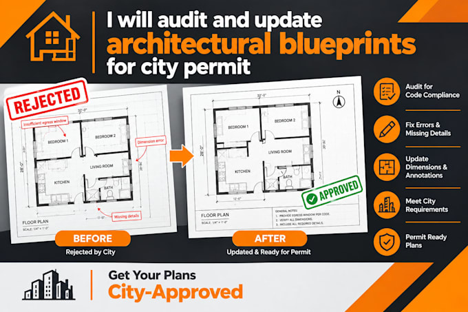 audit and update architectural blueprints for city permit