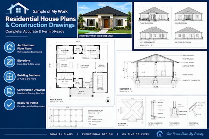 do residential house plans and construction drawings