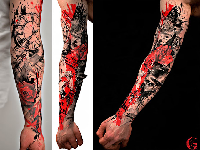 do premium trash polka design , sleeve tattoo
