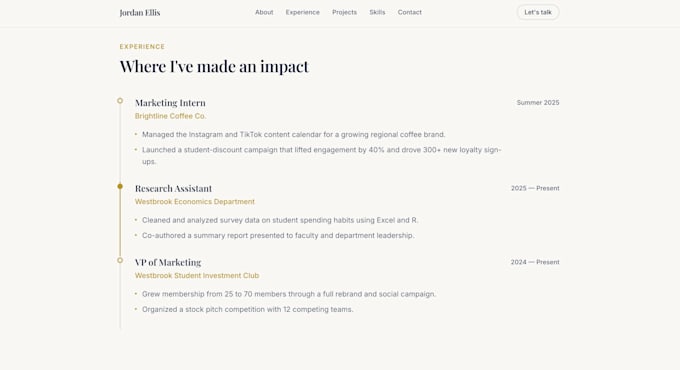 turn your resume into a professional personal portfolio website