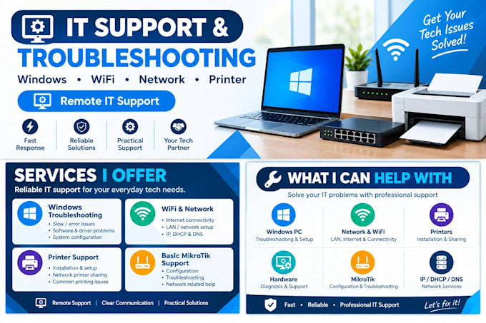 remotely troubleshoot windows network wifi and printer problems