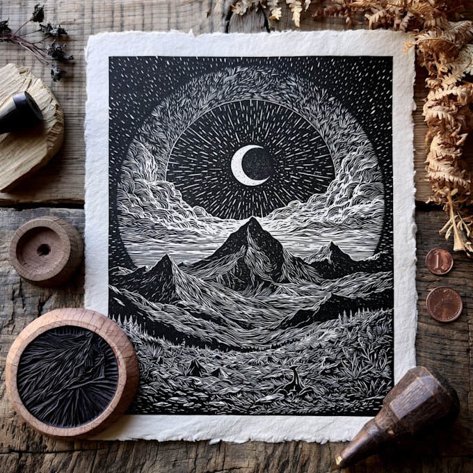 create a true woodcut or linocut illustration