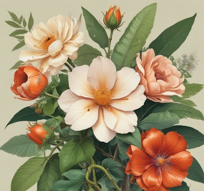 draw botanical illustrations of flowers, plants