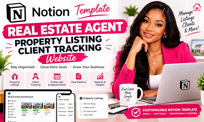 setup notion template real estate agent property listing client tracking website