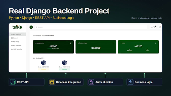 develop a python django rest API for your web application