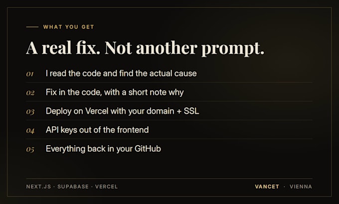 fix and deploy your lovable, bolt, base44 or claude code app on vercel