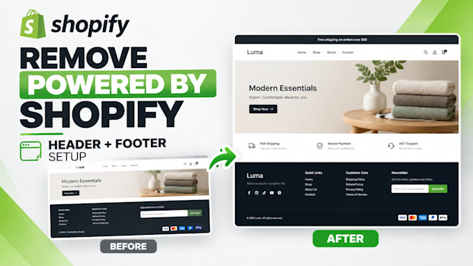 remove powered by shopify and customize your header and footer