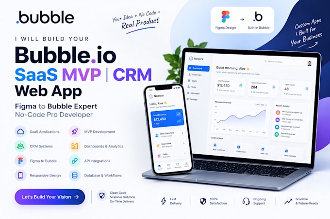 build bubble io saas mvp CRM web app figma to bubble expert nocode pro developer
