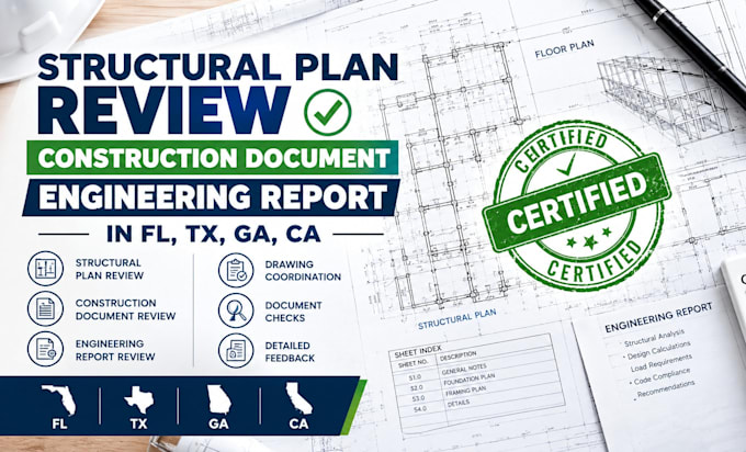 review structural plans, construction documents engineering reports fl tx ga ca